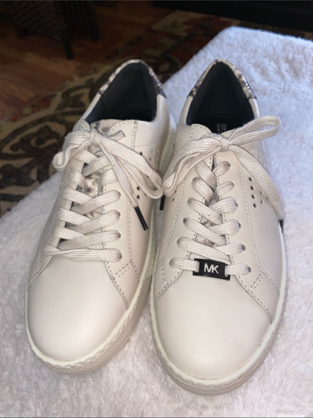 Michael Kors Cream-White Leather Lace-Up Sneakers with MK Accent